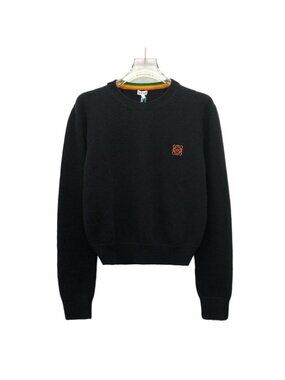 Loewe Black Wool Logo-Embroidered Crew Neck Sweater